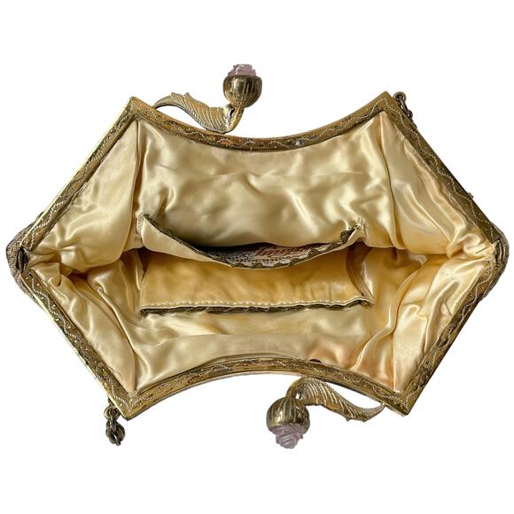 30s Wiener Studio Smejkal Pink Brown Floral Tapestry Petit Point Handbag Austria - Picture 3 of 9